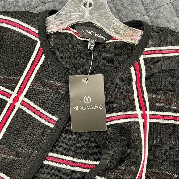 Ming Wang XS Black Red Plaid 3/4 Cardigan Knit Lightweight Jacket Top W - Picture 9 of 12